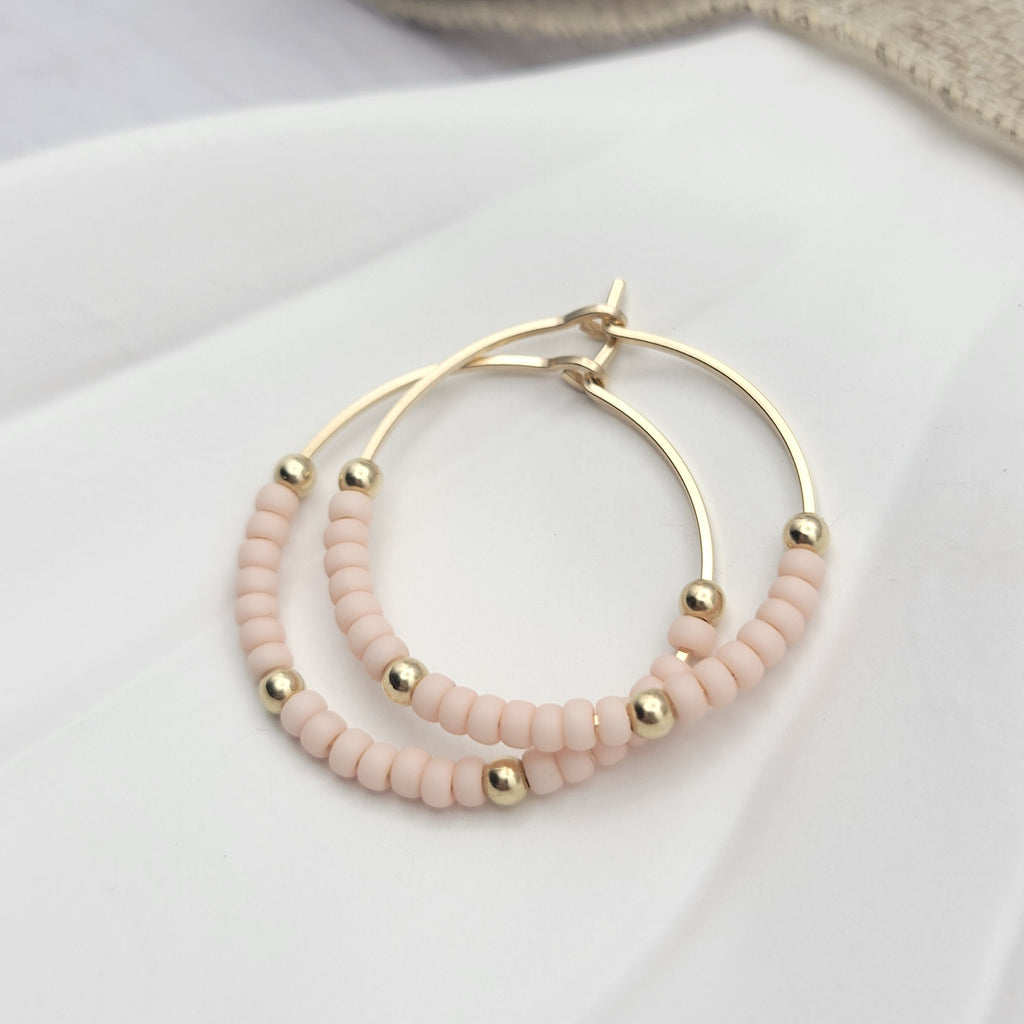 Boho - Gold Hoops with Pale Pink  Etsy