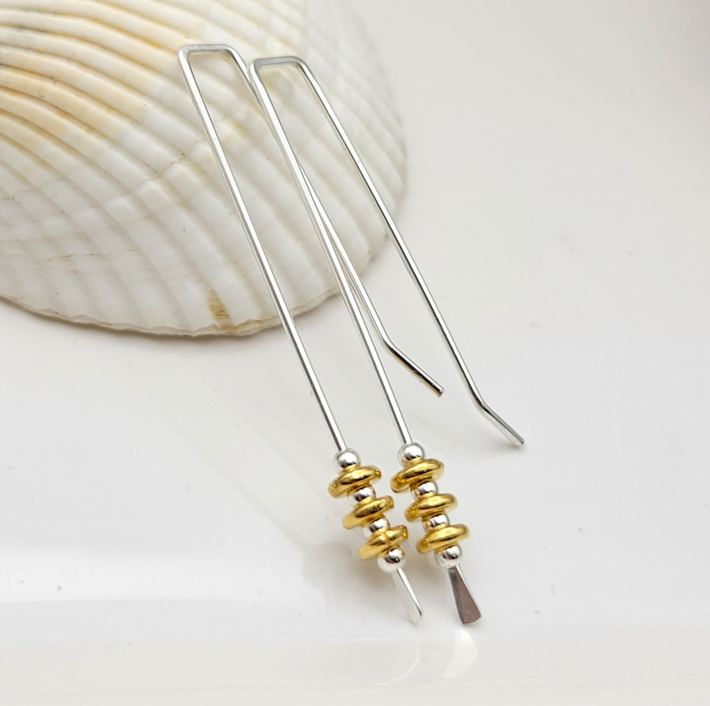 Luxe - Silver & Gold Bead Long Threaders Earrings Etsy