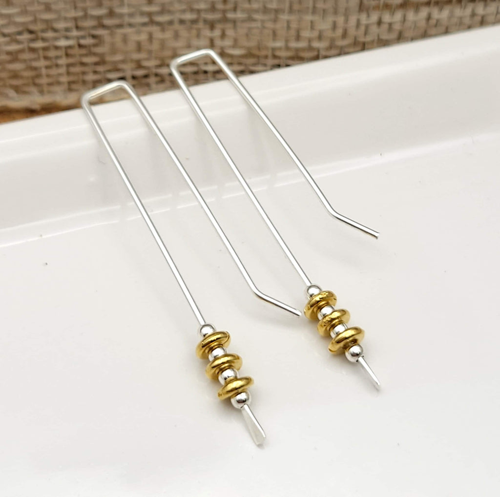 Luxe - Silver & Gold Bead Long Threaders Earrings Etsy