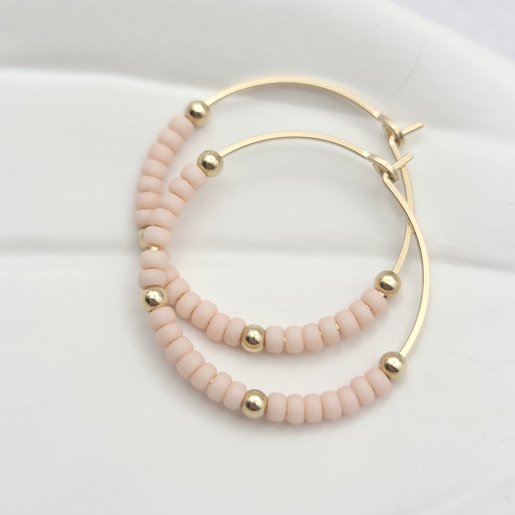 Boho - Gold Hoops with Pale Pink  Etsy