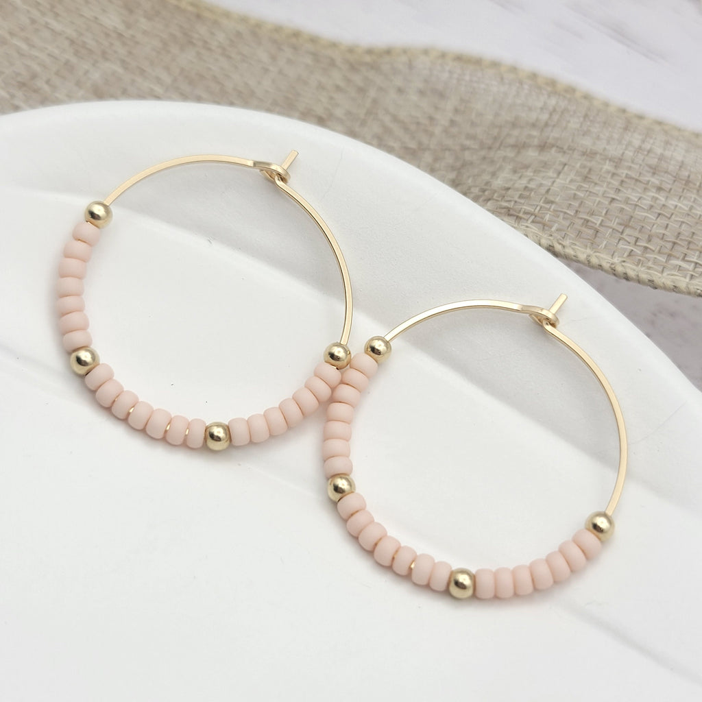 Boho - Gold Hoops with Pale Pink  Etsy