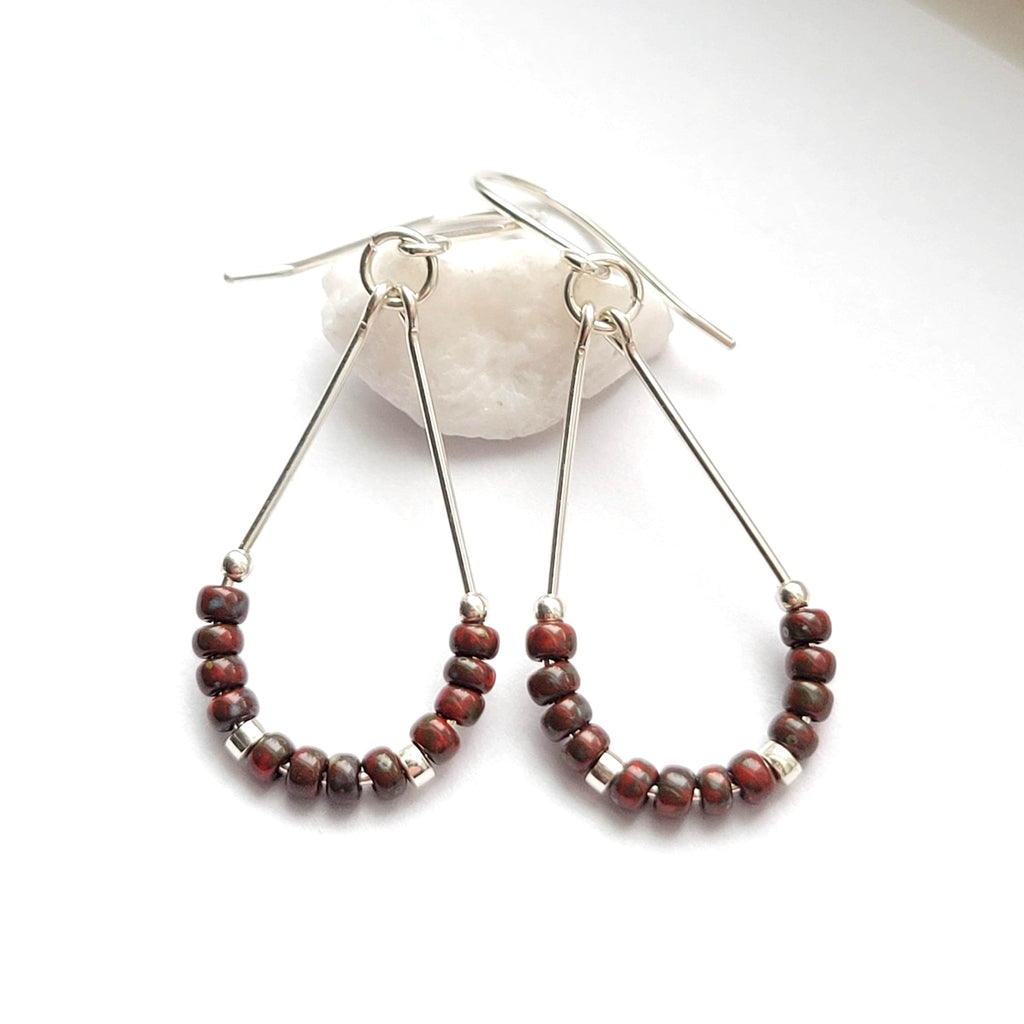 Lane - Dark Red & Silver Earrings Bijou by SAM