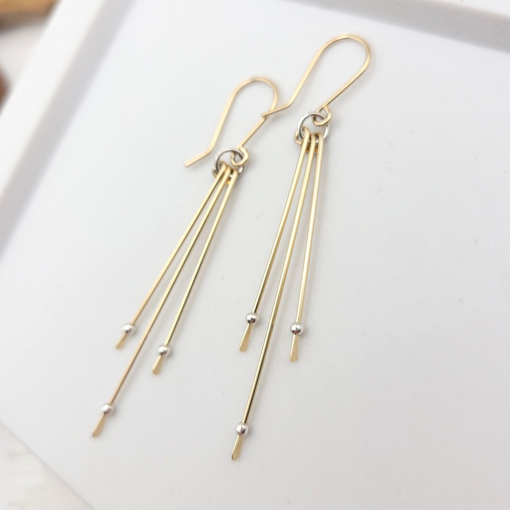 Stellar - Long Gold with Silver Dangle Earrings Earrings Bijou by SAM