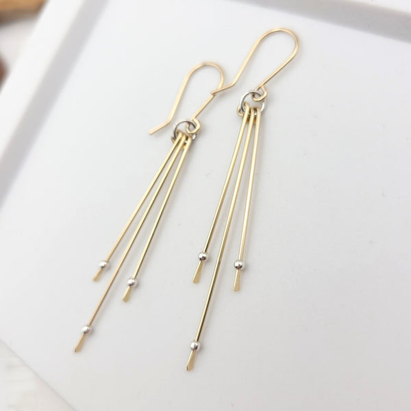 Stellar - Long Gold with Silver Dangle Earrings Earrings Bijou by SAM