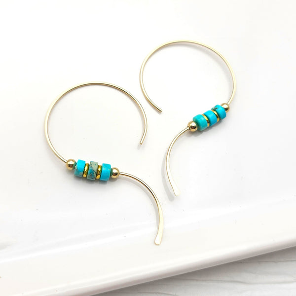 Open Heart - Gold and Turquoise Earrings Bijou by SAM
