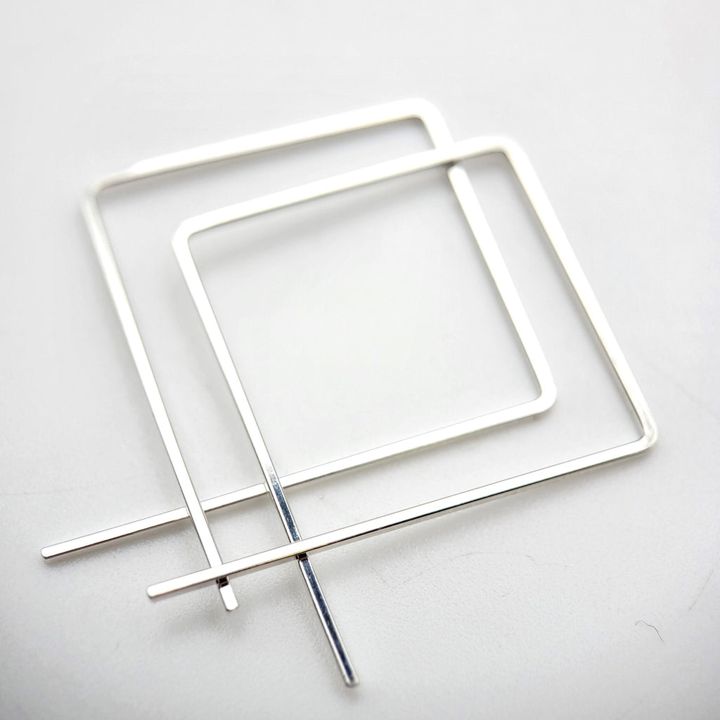 True - Silver Square Threader Hoops Earrings Bijou by SAM