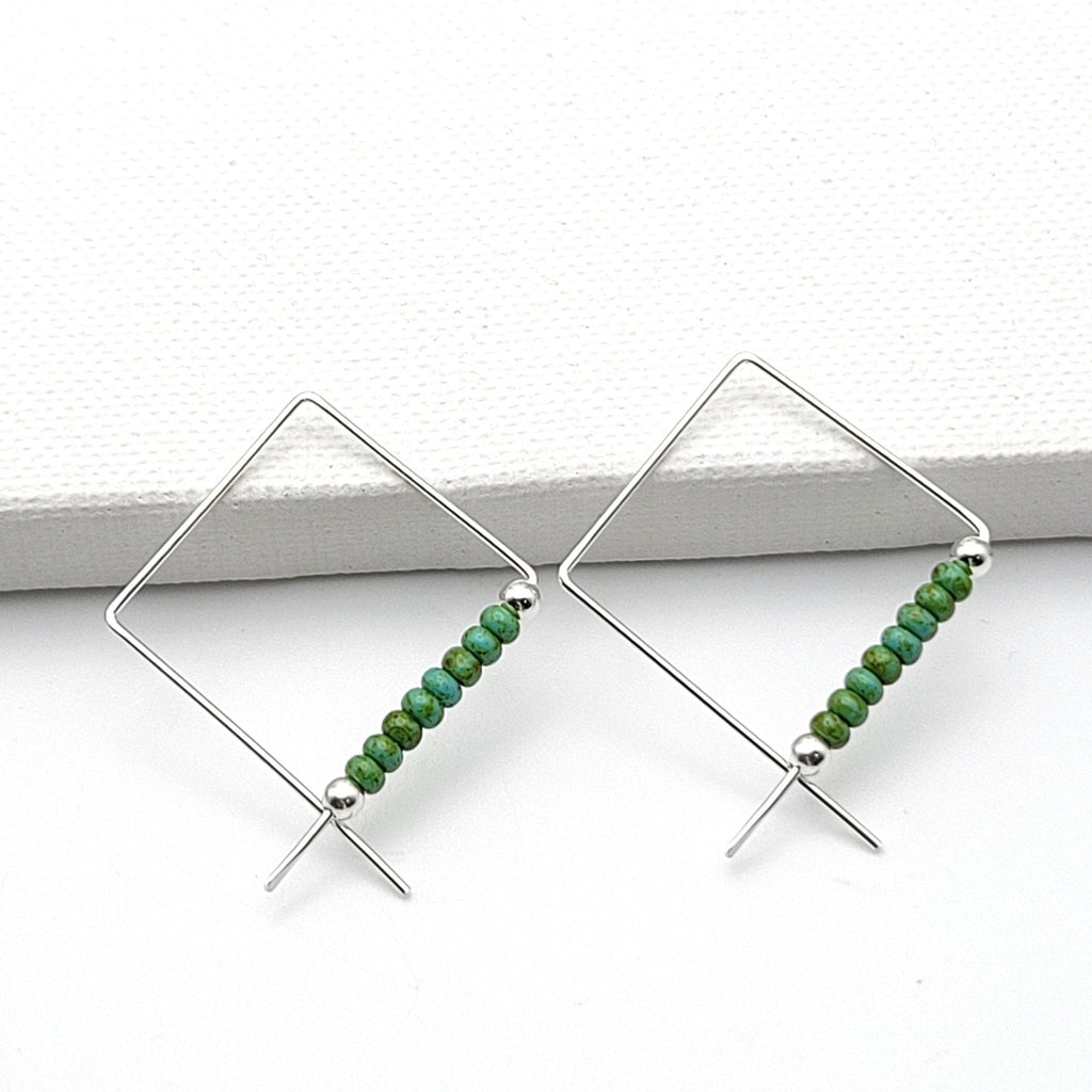 True - Square Silver & Turquoise Earrings Bijou by SAM