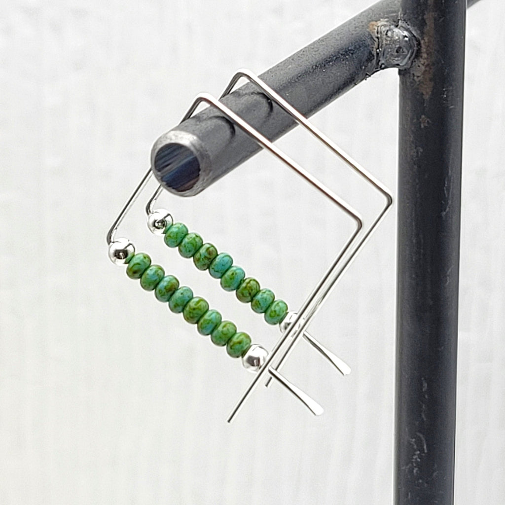 True - Square Silver & Turquoise Earrings Bijou by SAM