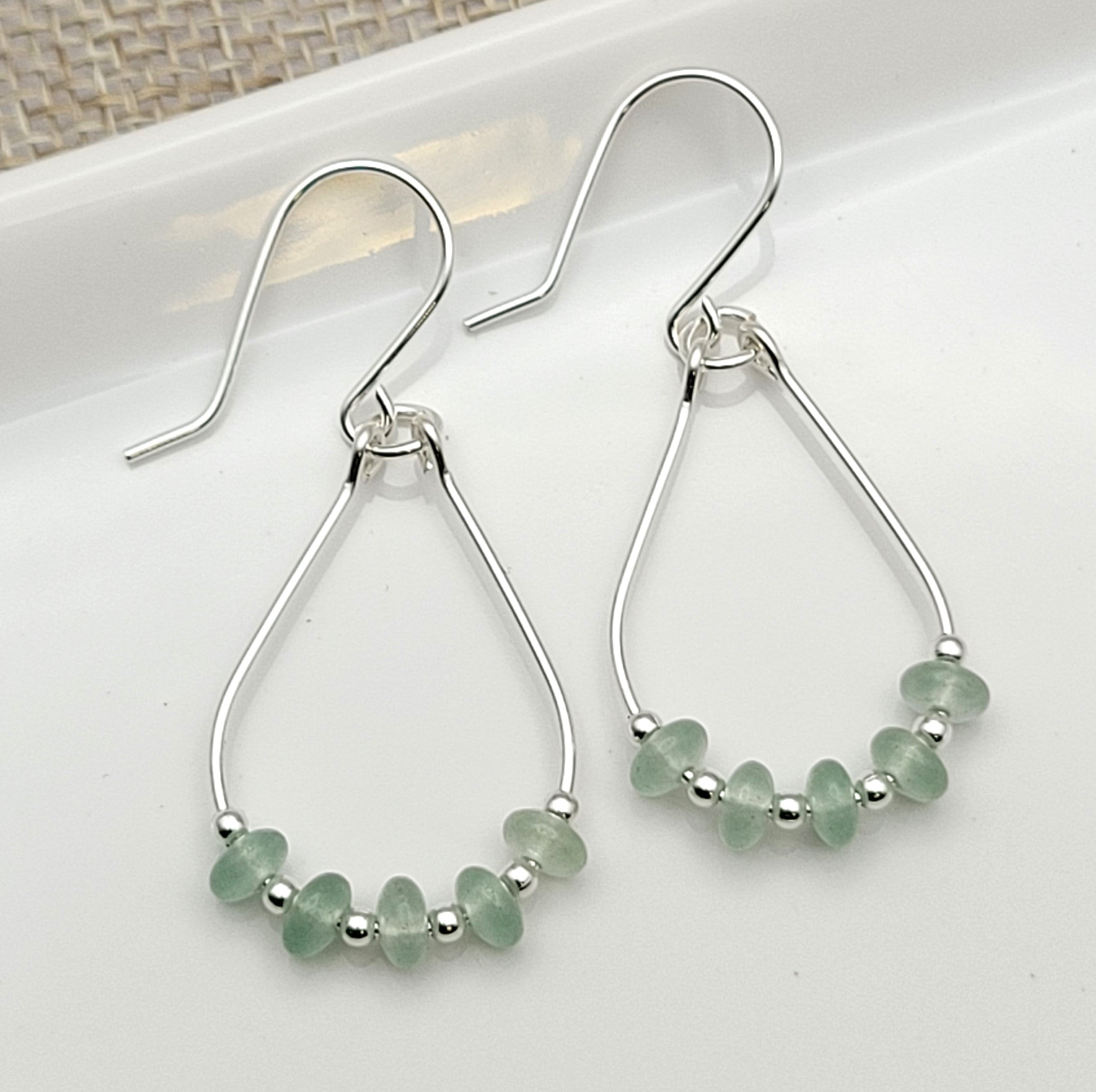 Lane - Silver & Green Aventurine Earrings Bijou by SAM   
