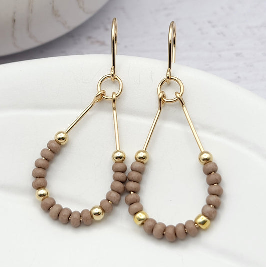 Lane - Gold & Taupe Earrings Bijou by SAM   