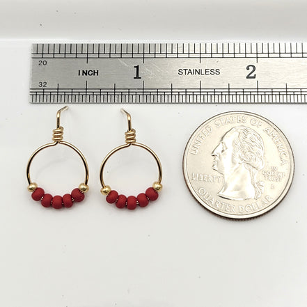 Aiden - Gold & Deep Red Beaded Hoops Earrings Bijou by SAM   