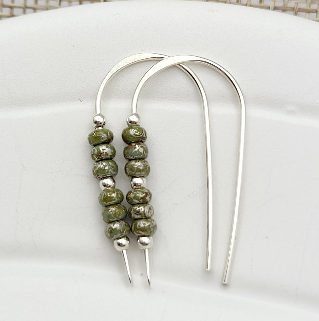 Cheval - Silver and Sage Green Earrings Bijou by SAM   