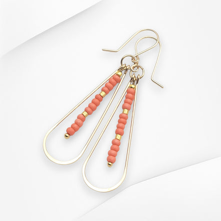 Harley - Gold & Coral Long Hoops Earrings Bijou by SAM   
