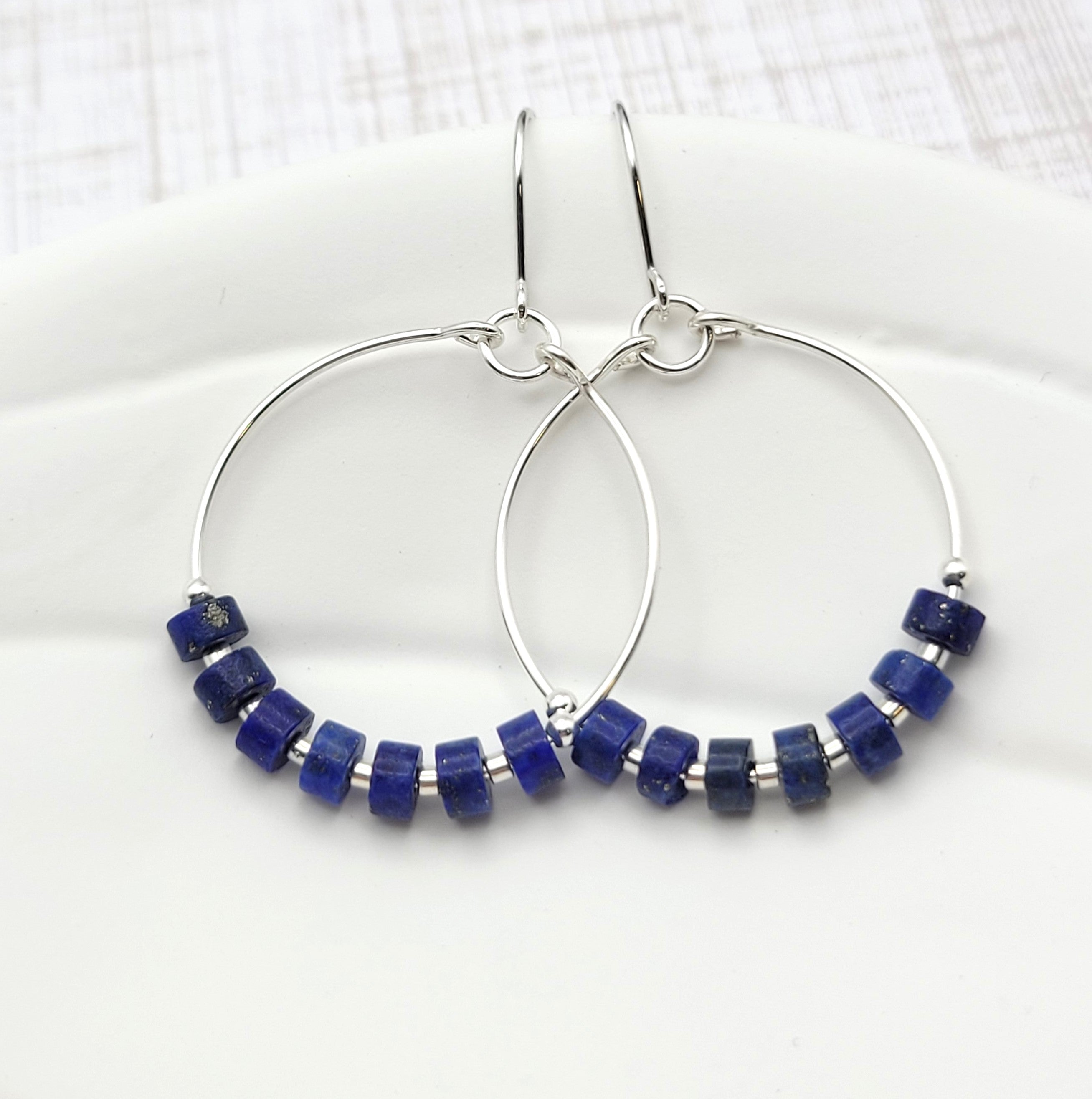 Boho - Silver Hoops with Lapis Lazuli Earrings Bijou by SAM   