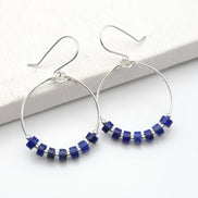 Boho - Silver Hoops with Lapis Lazuli Earrings Bijou by SAM   
