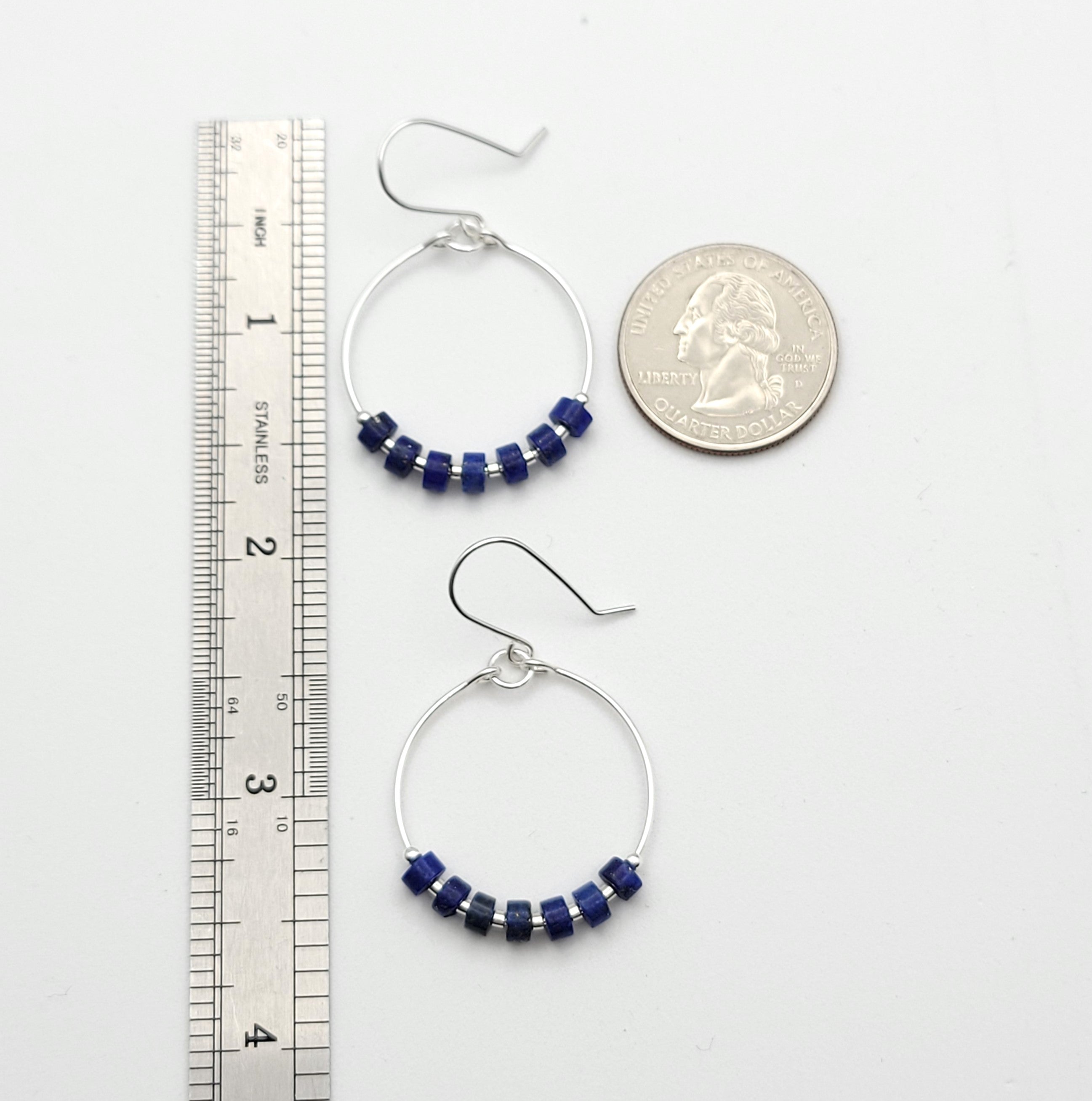 Boho - Silver Hoops with Lapis Lazuli Earrings Bijou by SAM   