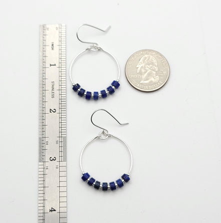 Boho - Silver Hoops with Lapis Lazuli Earrings Bijou by SAM   