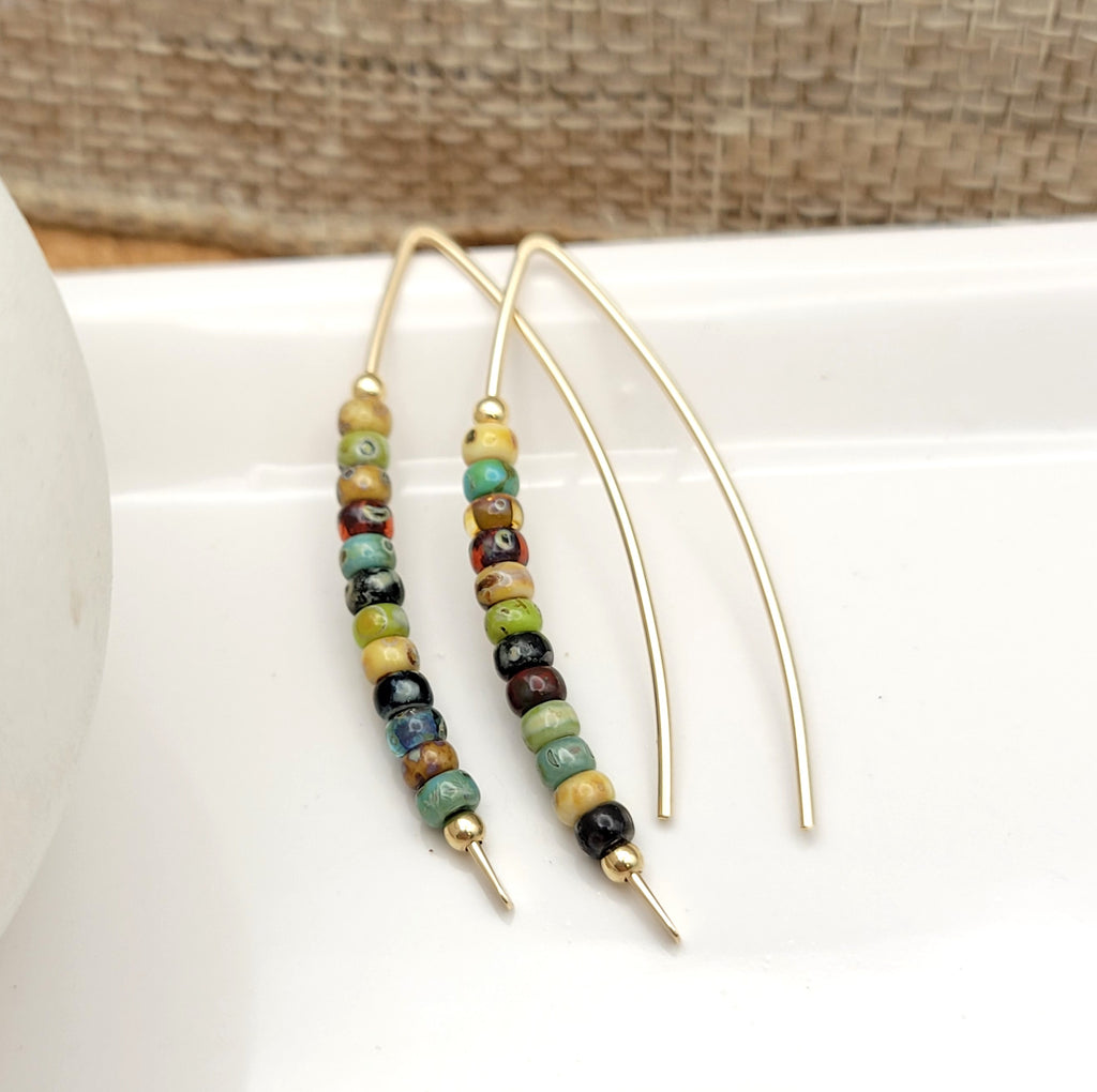 Wish - Colorful Gold Beaded Threaders Earrings Bijou by SAM   