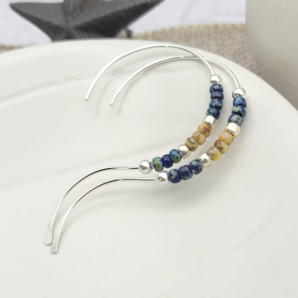 Open Heart - Silver, Blue & Tan Earrings Bijou by SAM   