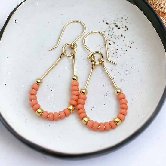 Lane - Gold & Coral Earrings Bijou by SAM   
