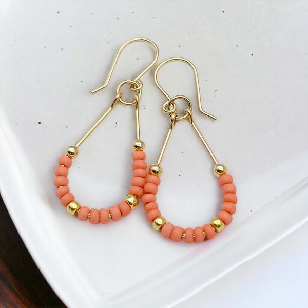Lane - Gold & Coral Earrings Bijou by SAM   