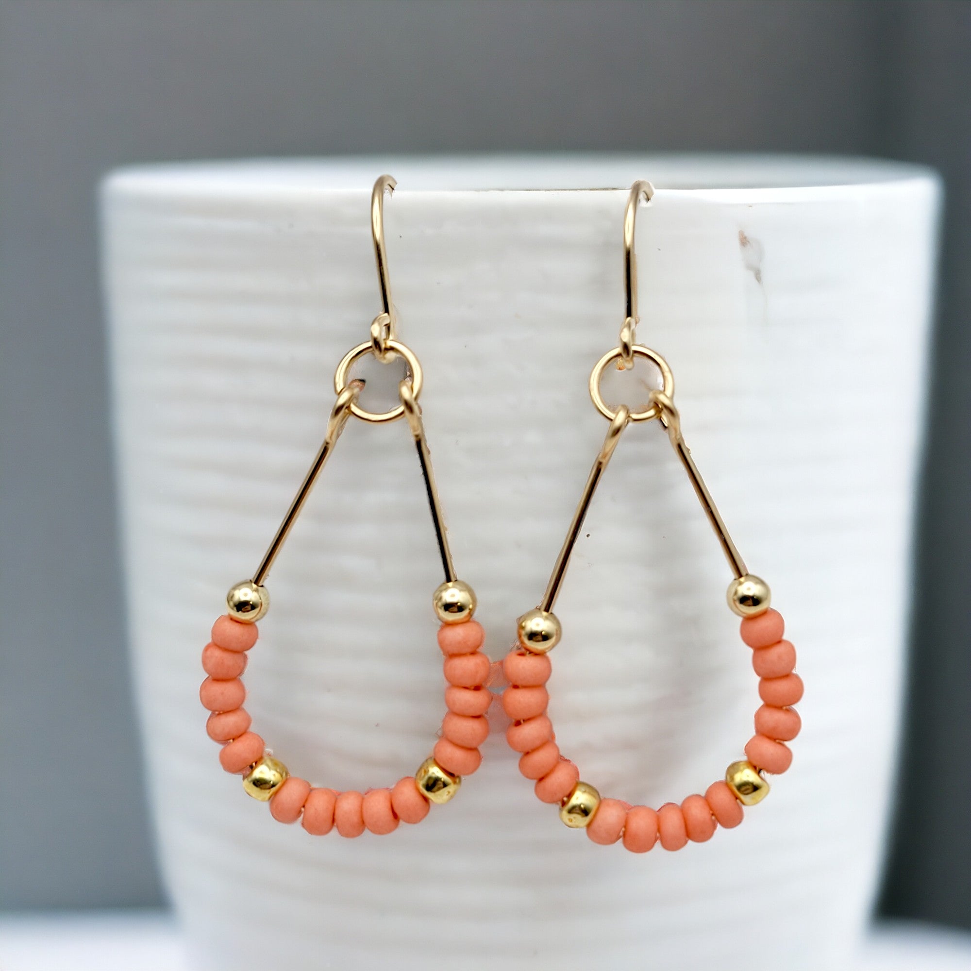 Lane - Gold & Coral Earrings Bijou by SAM   