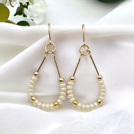 Lane - Gold & Pearl Luster Earrings Bijou by SAM   