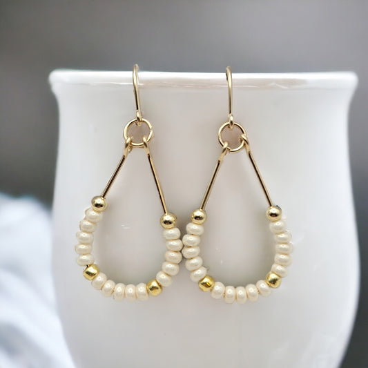 Lane - Gold & Pearl Luster Earrings Bijou by SAM   