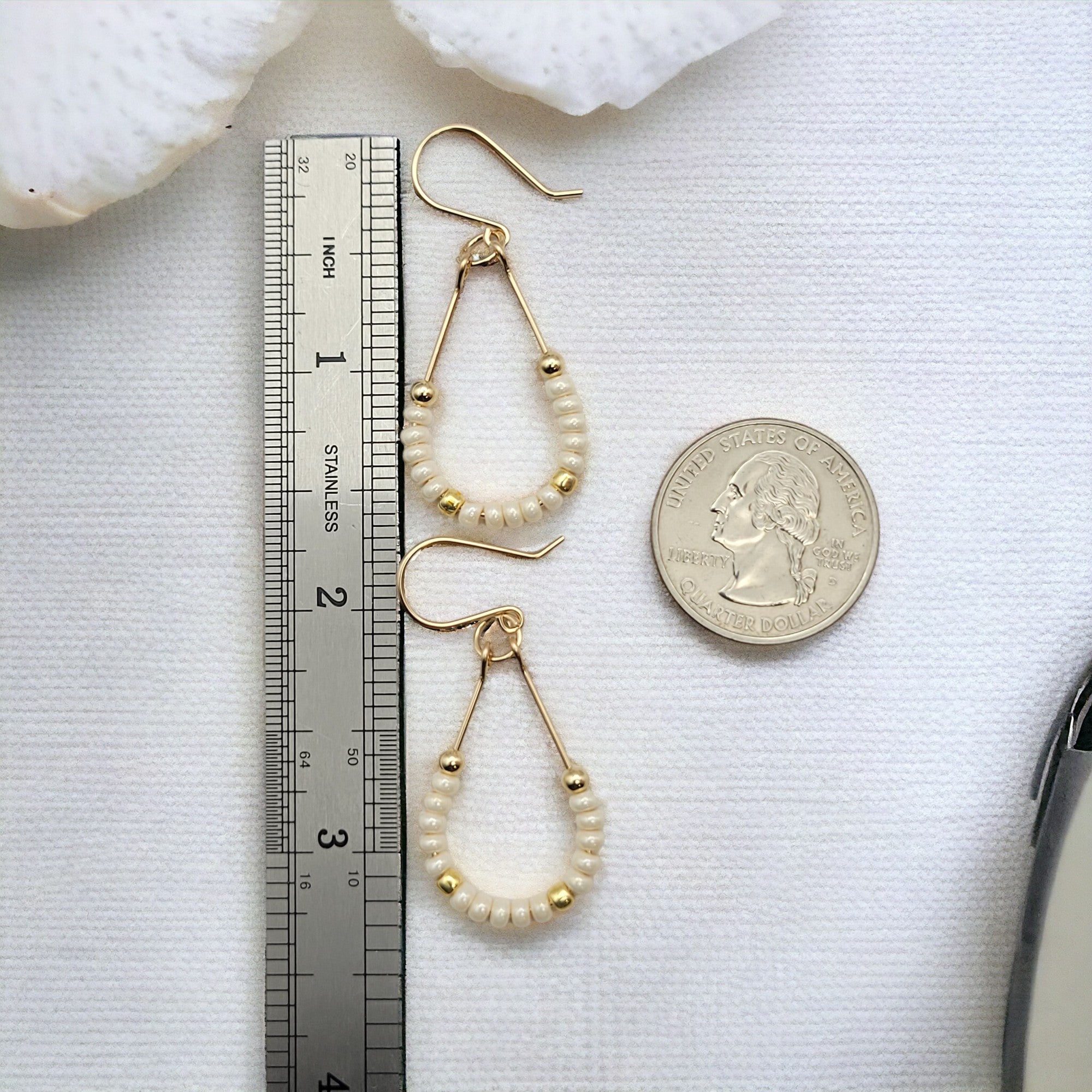 Lane - Gold & Pearl Luster Earrings Bijou by SAM   