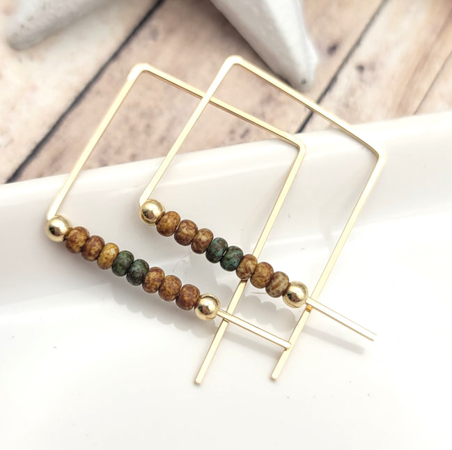 True - Gold with Brown & Green Earrings Bijou by SAM   