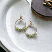 Aiden - Gold & Green Beaded Hoops Earrings Bijou by SAM   