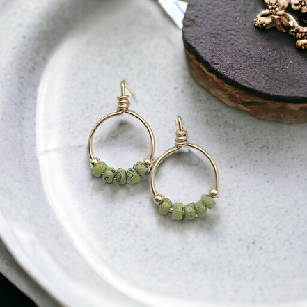 Aiden - Gold & Green Beaded Hoops Earrings Bijou by SAM   