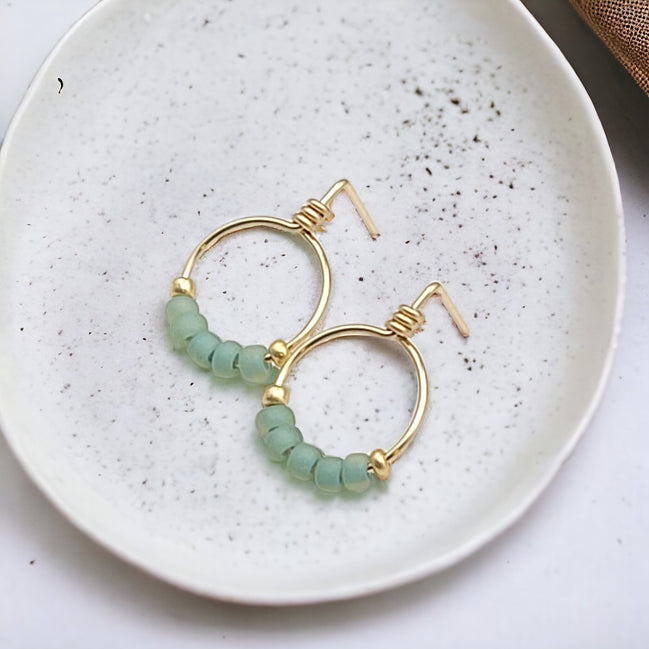Aiden - Gold & Sea Glass Hoops Earrings Bijou by SAM   