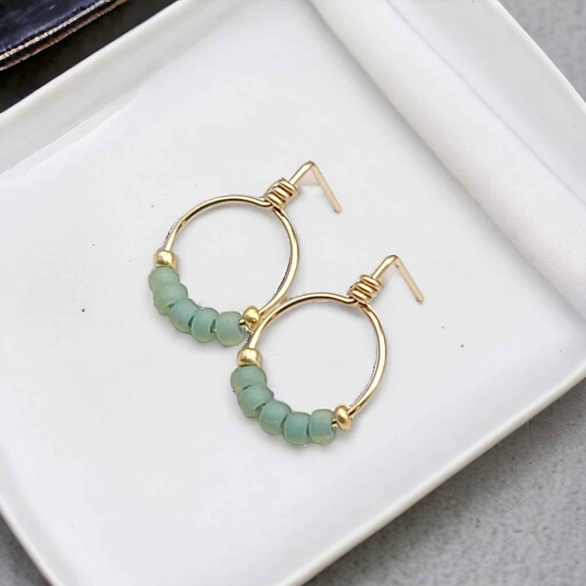 Aiden - Gold & Sea Glass Hoops Earrings Bijou by SAM   