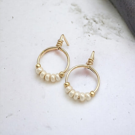 Aiden - Gold & Pearl Beaded Hoops Earrings Bijou by SAM   