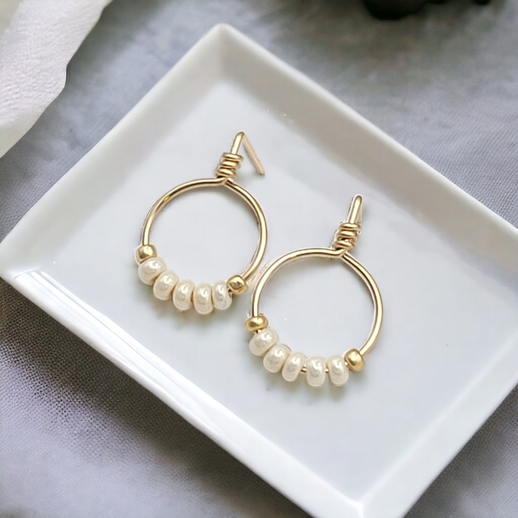 Aiden - Gold & Pearl Beaded Hoops Earrings Bijou by SAM   