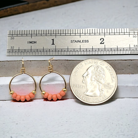 Aiden - Gold & Coral Beaded Hoops Earrings Bijou by SAM   