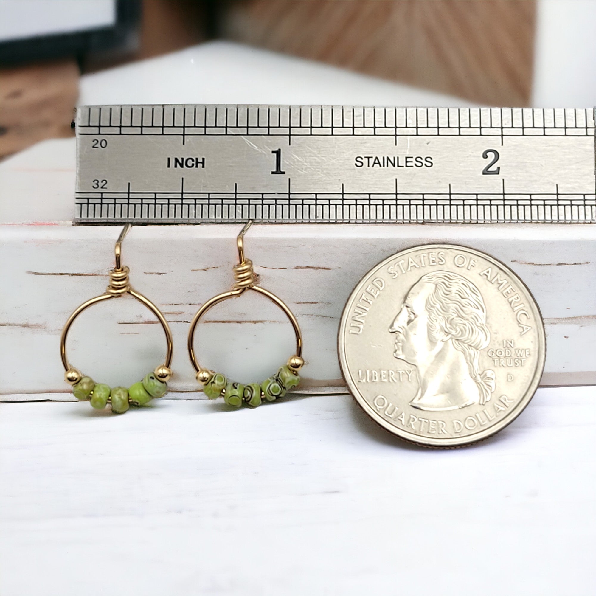 Aiden - Gold & Green Beaded Hoops Earrings Bijou by SAM   
