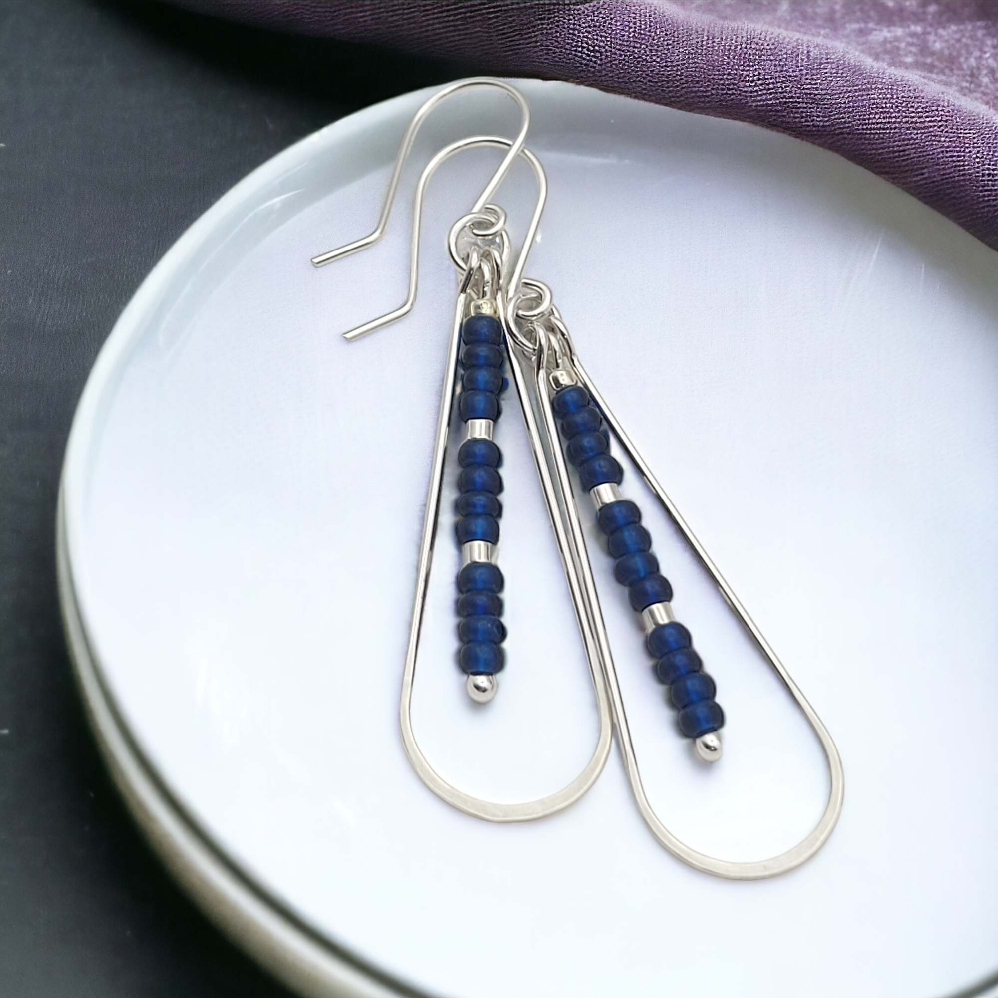 Harley - Silver & Dark Blue Earrings Bijou by SAM   