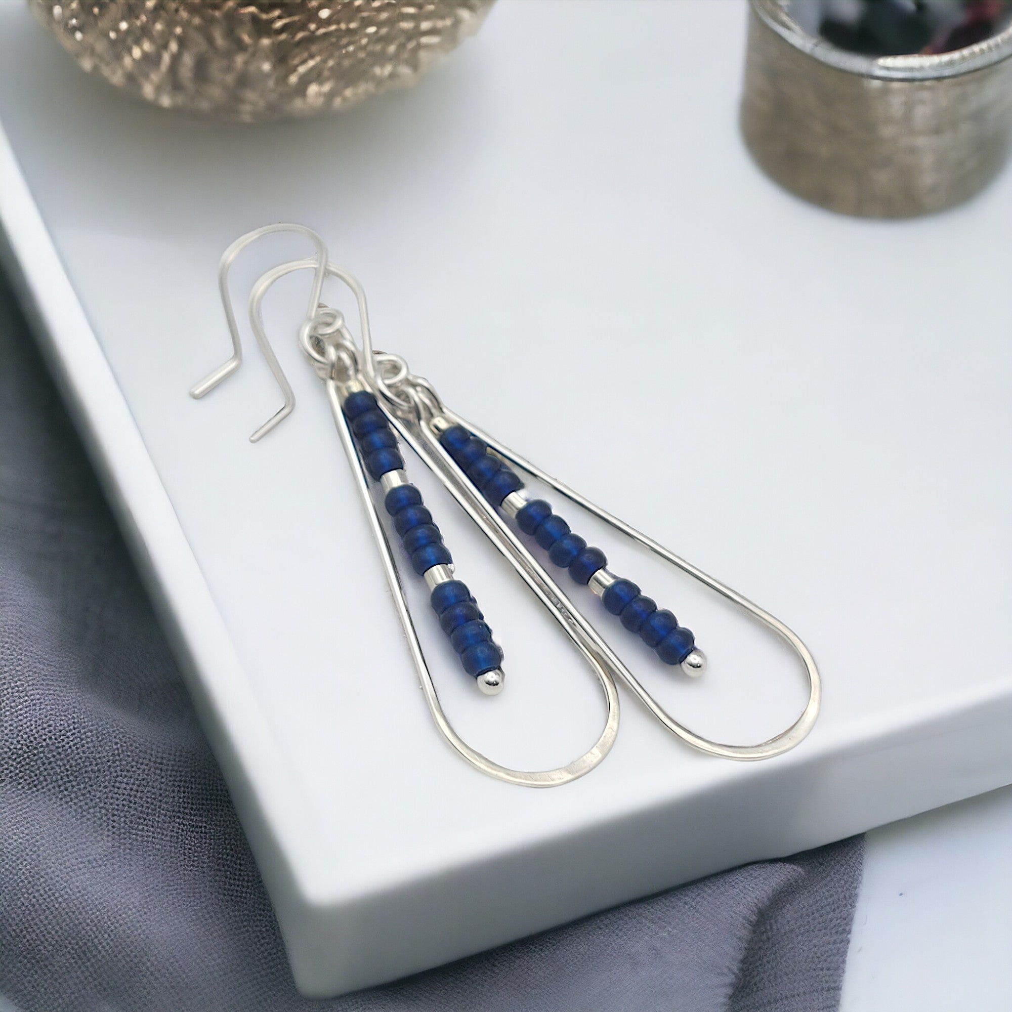 Harley - Silver & Dark Blue Earrings Bijou by SAM   