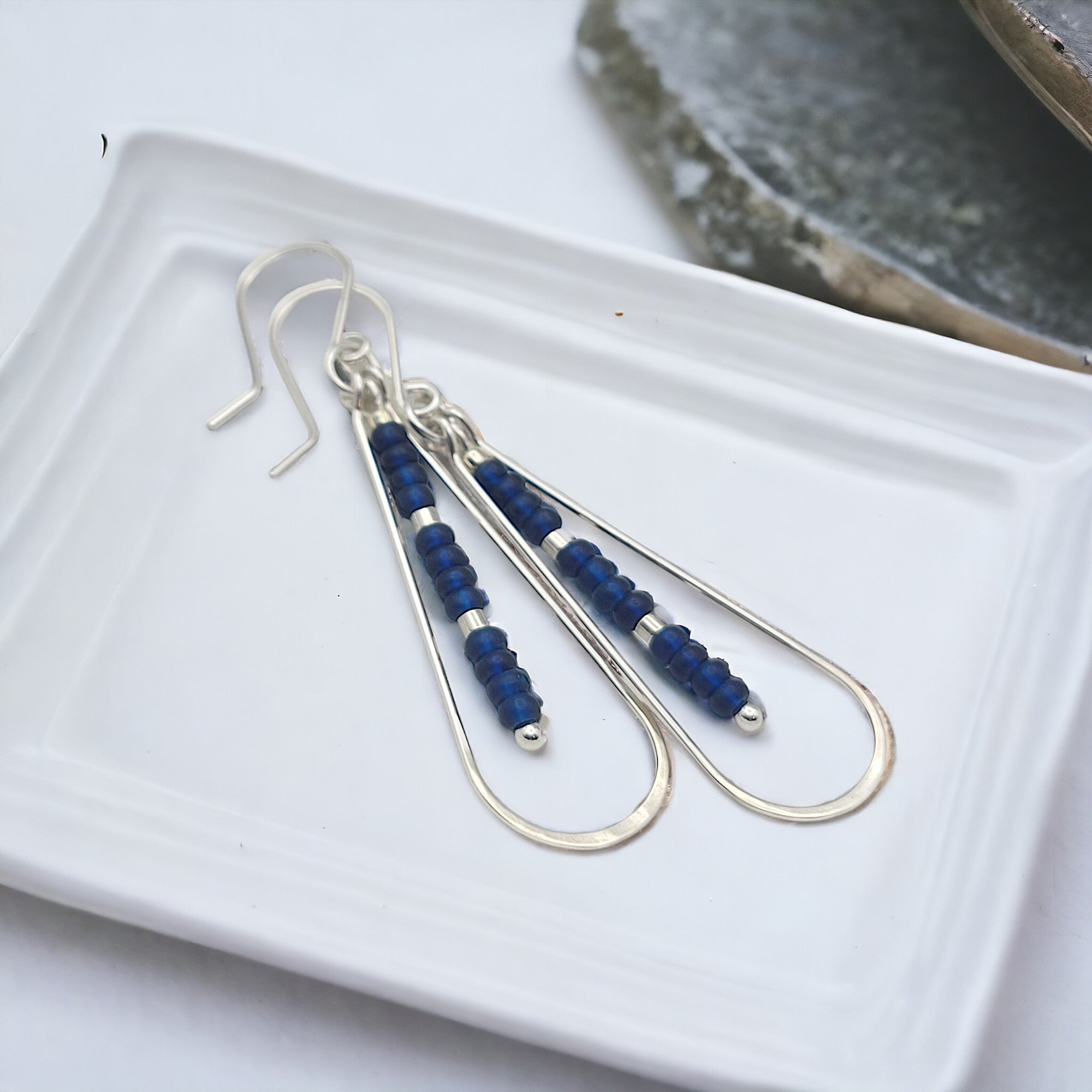 Harley - Silver & Dark Blue Earrings Bijou by SAM   