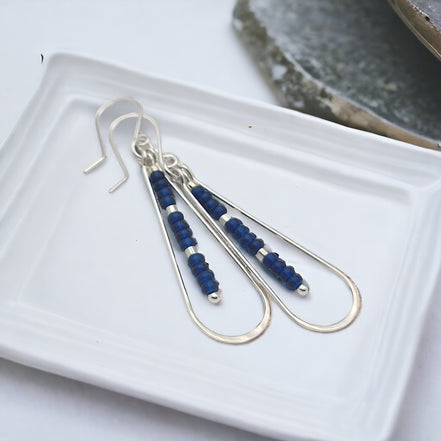 Harley - Silver & Dark Blue Earrings Bijou by SAM   