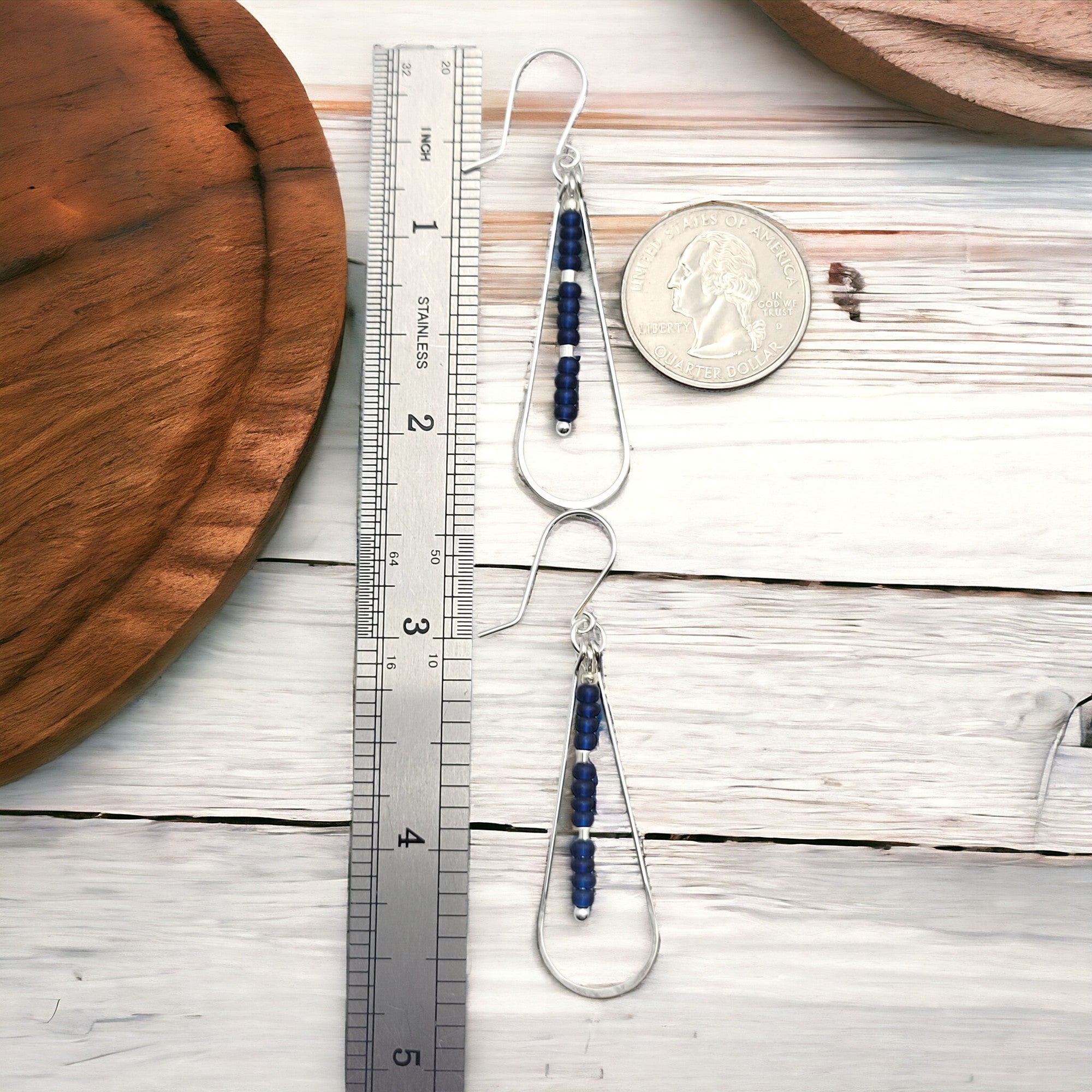 Harley - Silver & Dark Blue Earrings Bijou by SAM   