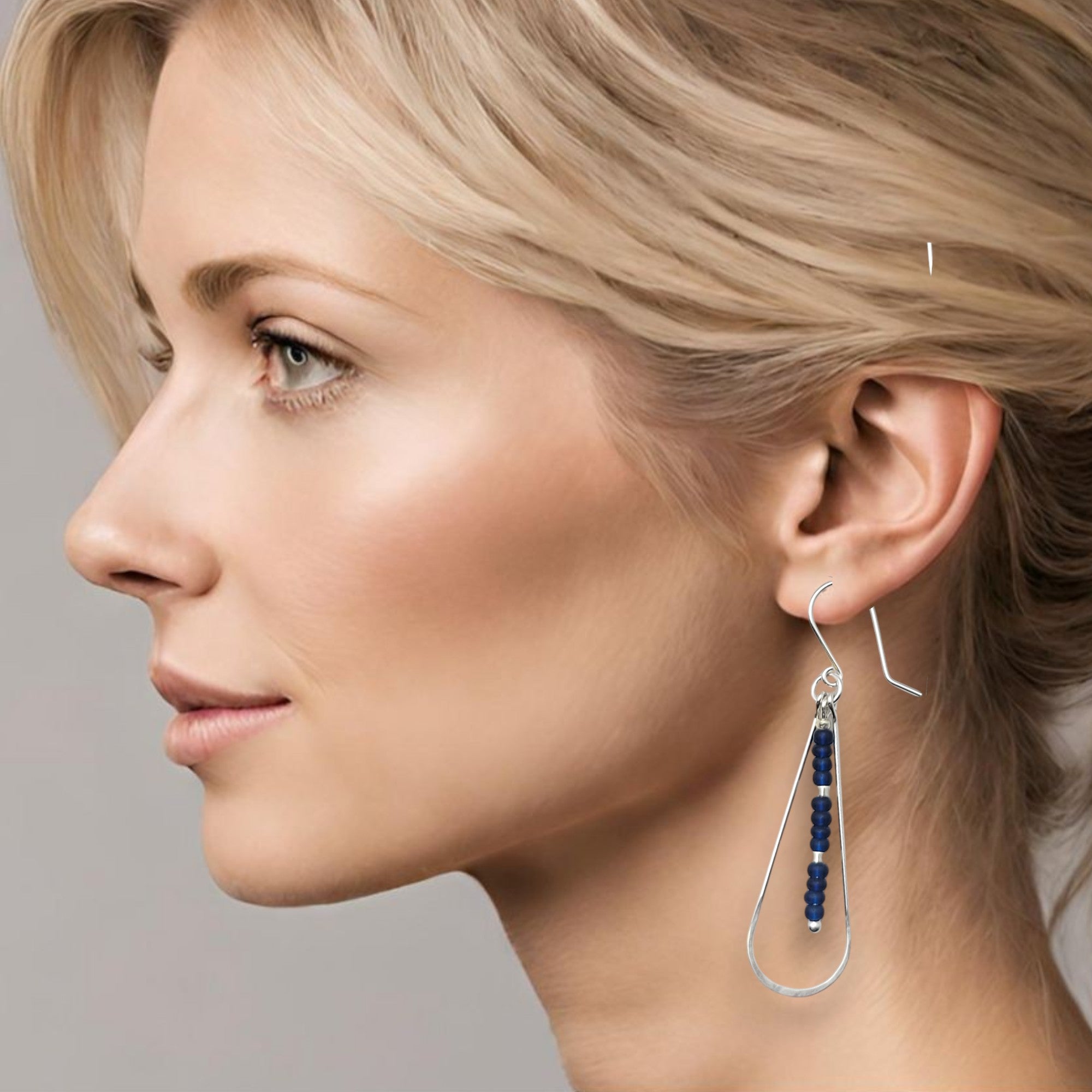 Harley - Silver & Dark Blue Earrings Bijou by SAM   