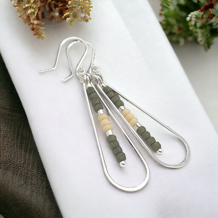 Harley - Silver with Olive & Cream Earrings Bijou by SAM   