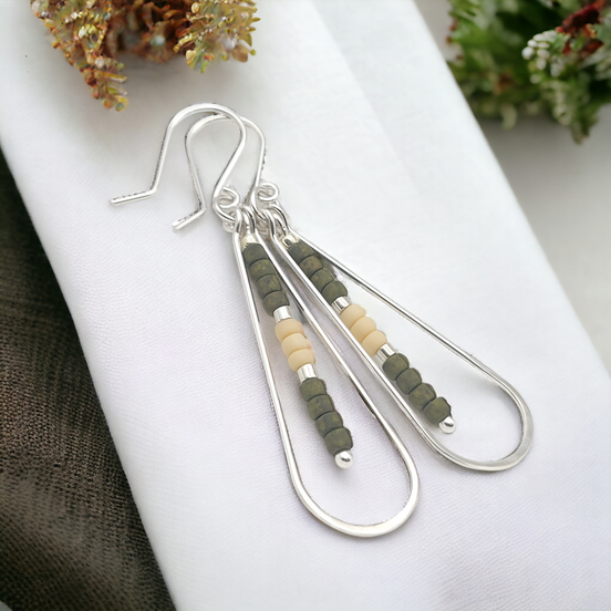Harley - Silver with Olive & Cream Earrings Bijou by SAM   