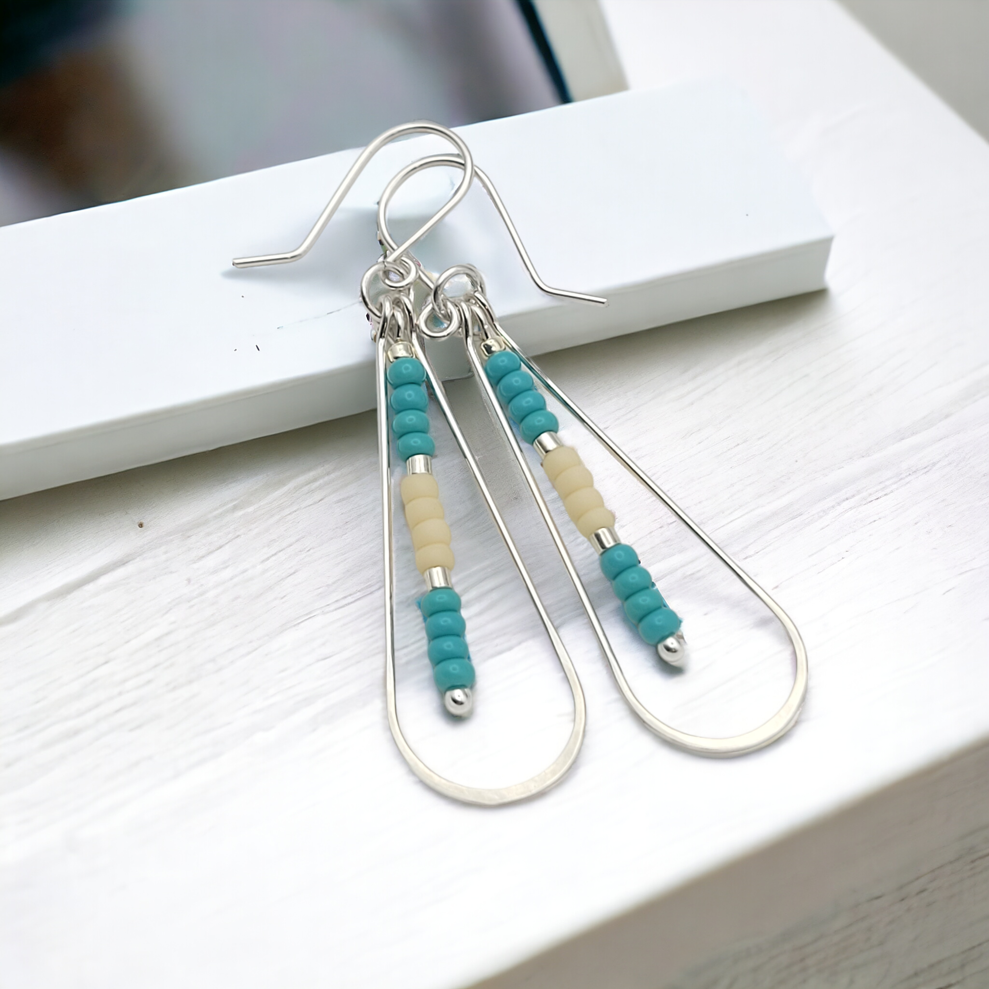 Harley - Silver with Turquoise & Cream Earrings Bijou by SAM   