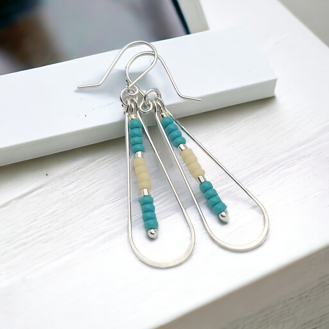 Harley - Silver with Turquoise & Cream Earrings Bijou by SAM   