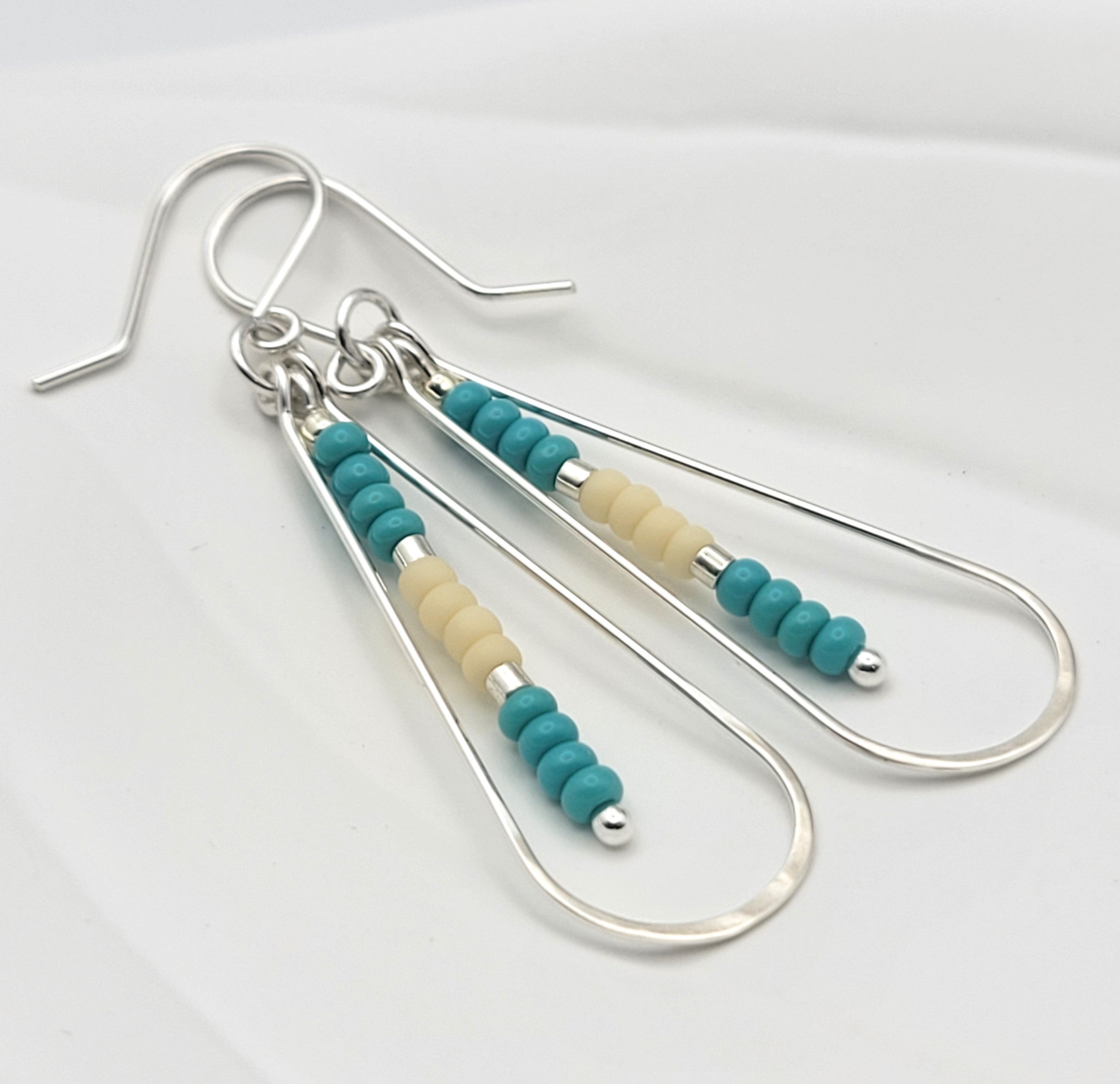 Harley - Silver with Turquoise & Cream Earrings Bijou by SAM   
