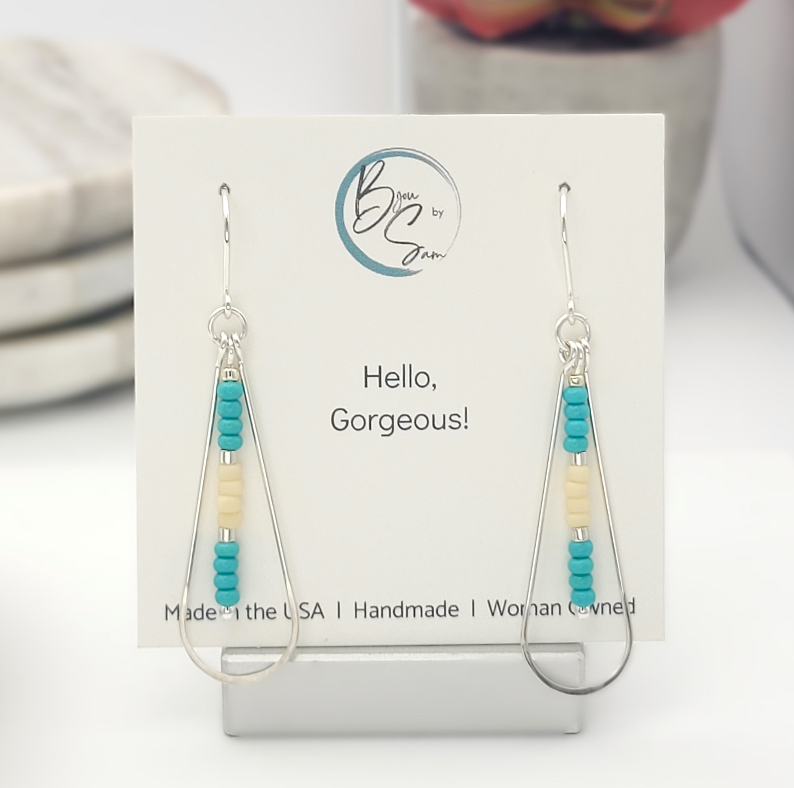 Harley - Silver with Turquoise & Cream Earrings Bijou by SAM   